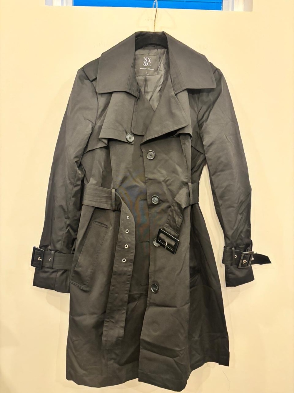New York & Company Black Trench Coat Belted Size S #A43